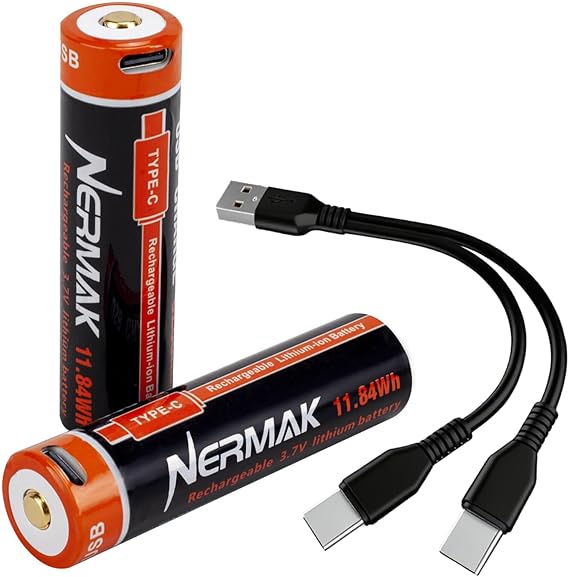 NERMAK 3.7V 3200mAh USB Rechargeable Lithium lon Battery for Flashlights, Headlamps, Bike Lights, Bluetooth Speaker Etc(2 Pack)