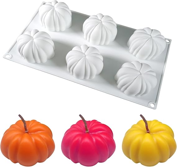 3D Pumpkin Silicone Mold, 6 Cavity Soap Silicone Molds, Durable Pumpkin Cake Mold Silicone for Soap, Candle, Cupcake,Jelly, Home Decoration