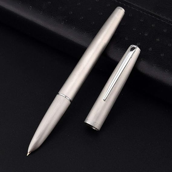 Lanxivi upgraded Hero 100 14K Fountain Pen Fine Nib, Solid Stainless Steel Well-Balanced Pen with Converter & Gift Case Set