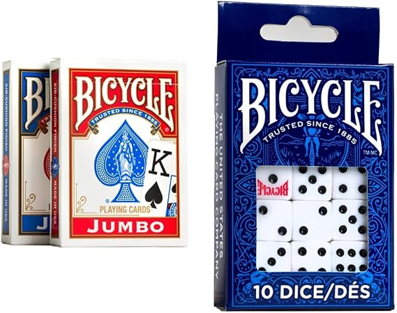 Bicycle Playing Cards, Jumbo Index, 2 Pack Dice, 10 Count (Six Sided, 16 mm)
