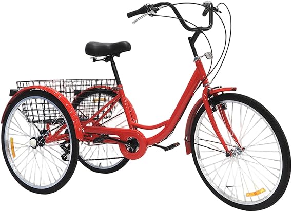 Adult Tricycle Three Wheel Cruiser Bike Seat Height Adjustable Men's/Women Adult Tricycle for Elderly 24 Inch 7 Speed Adult Tricycle with Basket 3 Wheel Bicycle Beach Cruiser Shopping for Women, Men