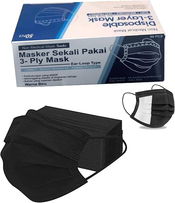 Disposable Face Mask 50 Pack for Adult,3 Layer Non-Woven Face Mask w. Soft Elastic Ear loops, Adult 3 Ply Safety Mask