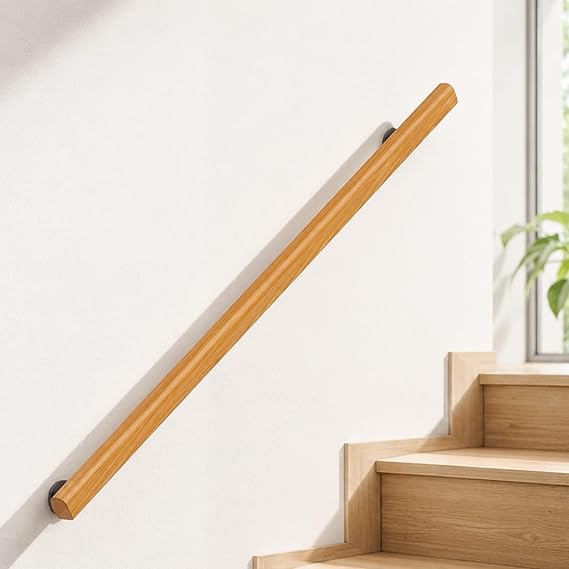 Wooden Stair Handrail, Single Piece Handrails, Complete Kit with Metal Bracket, Safety Anti-Slip Wall Stair Rail for Indoor Elderly Children, for Bars Lofts Kindergarten Guardrail Corridor
