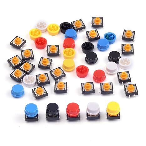 25Pcs 12x12x7.3mm Momentary Tact Tactile Push Button Switch Touch Switch Micro Switch 4 Pins SMD PCB with Cap for Arduino (Pack of 25) CYT1009