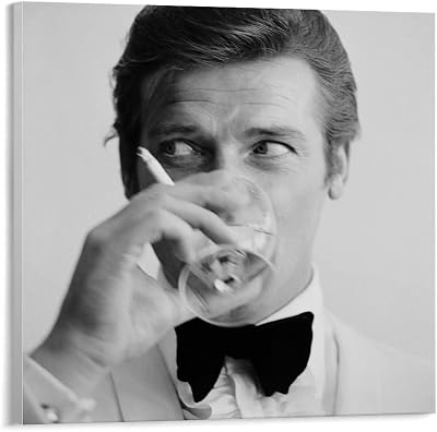 HIUBVCMML James Roger Moore Smoking Literary Black And White PosterWall Poster Art Canvas Printing Gift Office Bedroom Aesthetic Poster 24x24inch60x60cm Unframe-style