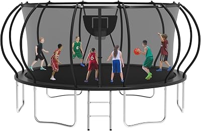 KOFUN Tranpoline Outdoor 16FT 14FT 12FT 10FT 8FT Tranpoline with Basketball Hoop 1500LBS & ASTM Approved & Easy Install, Recreational Tranpolines with Enclosure Net & Ladder for Kids and Adults