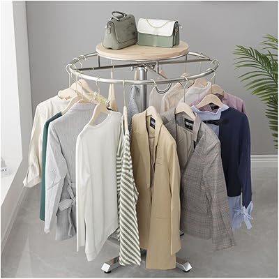 Heavy Duty Clothes Rack, Commercial Clothing Garment Rack, Rotating Clothes Organizer with Storage Display Shelf Easy to Assemble Color : Silver, Size : 90x120cm