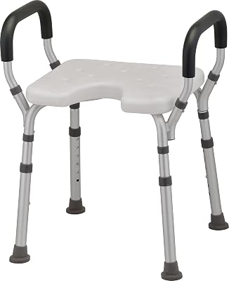 NOVA Bath & Shower Chair wU-Shaped Hygienic Cutout & PaddedRemovable Arms - for Seniors, Handicap & Medical Use, Adjustable Height, Aluminum Frame, Non-Skid Safety, Tool-Free, 300lb Weight Capacity