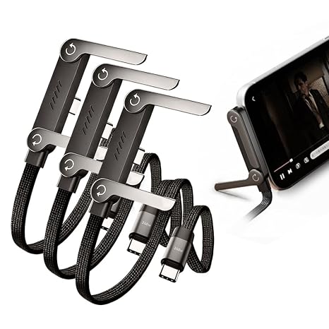 USB C to USB C Invisible Stand Charging Cable (3 Pack),240W Fast Charging Cable 4.9FT,Built-in Phone Support Fast Charging Cord for Gaming Office Travel (Black)