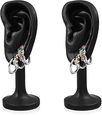Chris.W 2 Pcs Ear Shaped Jewelry Display Rack, Human Earring Display Holder for Shows Countertop Stand Earring Hanger Tower Black