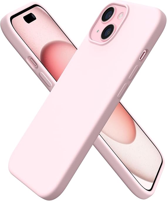 URUCHI iPhone 15 ile Uyumlu Kılıf, İçi Kadife Kaplamalı İnce Sıvı Silikon Tam Koruma Yumuşak Jel Silikon Kapak, Soft Pembe
