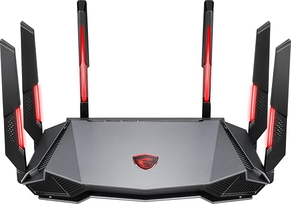 MSI Radix AXE6600 WiFi 6E Tri-Band Gaming Router, AI QoS, RGB, 1.8GHz Quad-Core Processor, MU-MIMO, Tri Band Gigabit Wireless, 8-Stream, High Speed Long Range Gaming Router