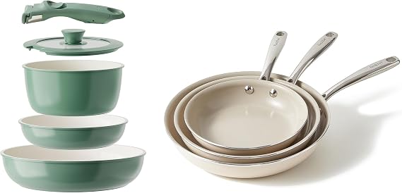 Redchef Ceramic Pots and Pans Set Non Stick, Nonstick Kitchen Cookware Sets, Non Toxic Pots and Pans Set Non Stick, PFAS PFOA & PTFE Free, Nonstick Frying Pans Set, Ceramic Pan Skillet, RV Cookware
