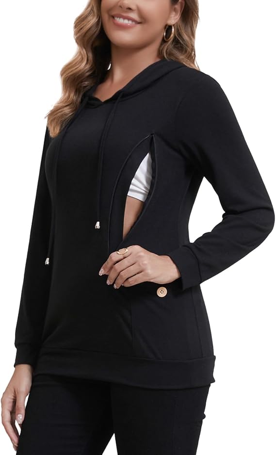 GINKANA Nursing Shirts Breastfeeding Sweatshirt Hidden Zipper Hoodie Top