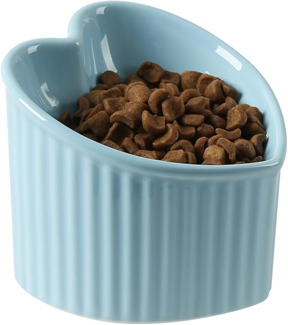 5.5" Blue Ceramic Raised Tilted Cat Food Bowl 1 Pack