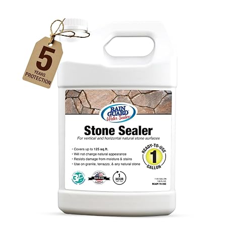 Rainguard Water Sealers Stone Sealer, Penetrating Protection Against Moisture Damage and Stains, For All Stone Surfaces, Silane/Siloxane Waterproofer, Natural Finish, Ready to Use, 1 Gallon