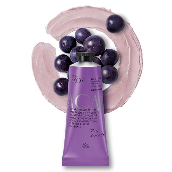 natura - Ekos Acai Hand Cream - Anti-Dullness Hand Balm - Recharge the Skin - Fast Absorption - Skin Moisturizer - Vegan Skin Care - Brazilian Beauty Secrets - Self Care & Body Care - 2.6oz (75g)