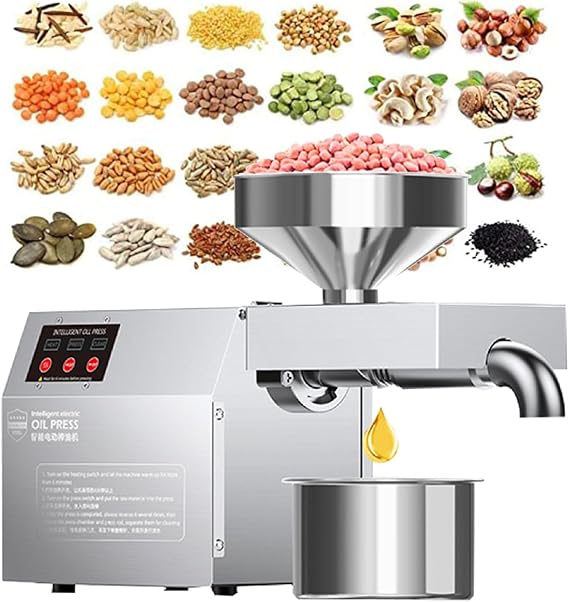 Commercial Oil Press Machine, Oil Press Machine Electric Seed Oil Maker Stainless Steel, Cold/Hot Nut Oil Ext-ractor for Peanut Sunflower Walnut