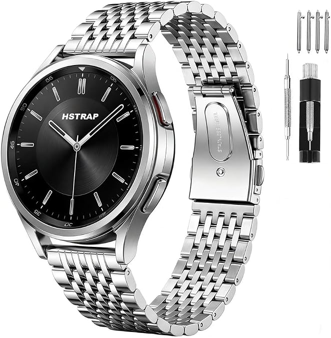 Stainless Steel Watch Bands Compatible with Samsung Galaxy Watch 7 6 5 4 FE Band 40mm 44m, Galaxy Watch 5 Pro Band 45mm/Watch 6 4 Classic 43mm 47mm 46mm 42mm, 20mm 9 Bead Mesh Metal Wristbands Women Men