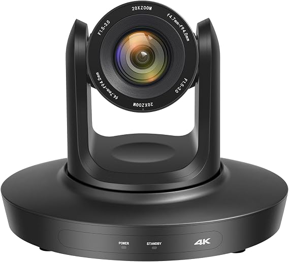 PTZ Camera 4K 20x Optical Zoom,Conference Room Camera HDMI/USB3.0/RJ45 LAN POE Out for Video Live Streaming Church, Zoom, Skype, YouTube, OBS Webcam