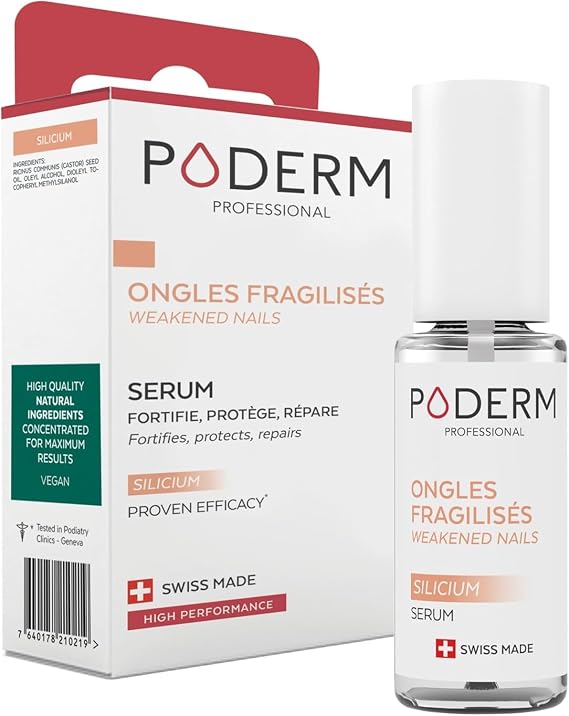 PODERM NAIL STRENGTHENER FOR DAMAGED NAILS 100% Natural Ingredients VEGAN - Professional Nail Care : Fortifies, Protects, and Repairs Weak Nails - Nail Strengthener and Protector Swiss Made