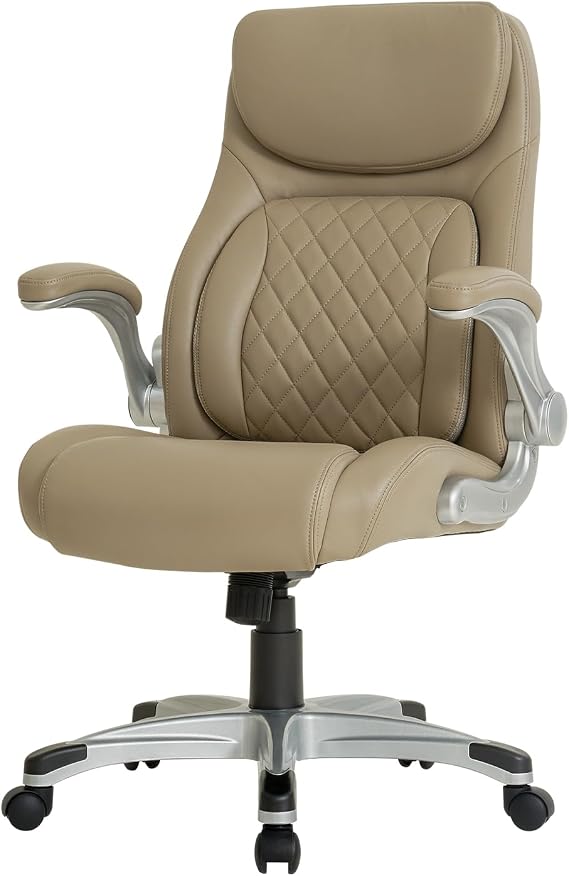 Nouhaus +Posture Ergonomic PU Leather Office Chair. Click5 Lumbar Support with FlipAdjust Armrests. Modern Executive Chair and Computer Desk Chair (Taupe)