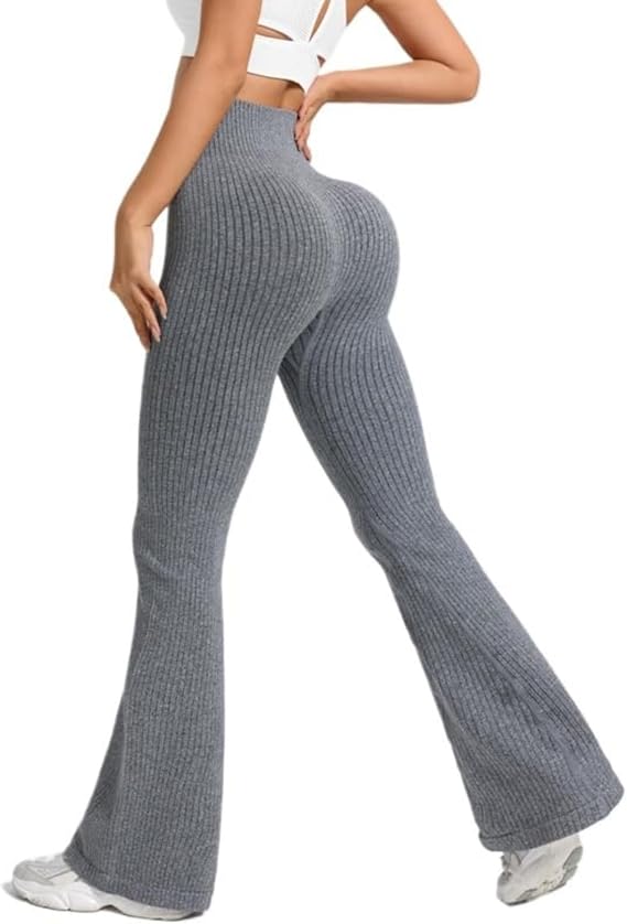 ZWRXW Ribbed Leggings for Women High Waisted Tummy Control Flare Leggings Stretch Soft Yoga Pants Butt Lifting Workout Pants