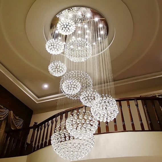 Spiral Sphere Crystal Chandelier, 110'' Hall Foyer Pendant Ceiling Lamp Modern Luxury Rain Drop Crystal LED Chandelier, Raindrop Spectacular Ceiling Lighting Fixture