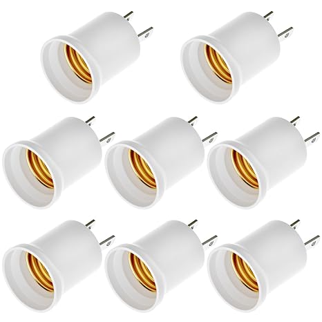 QWORK 8 Pack E26/E27 Light Socket to Plug Adapter, 660W 125V Light Socket Adapter Converts Outlet to Lamp Socket