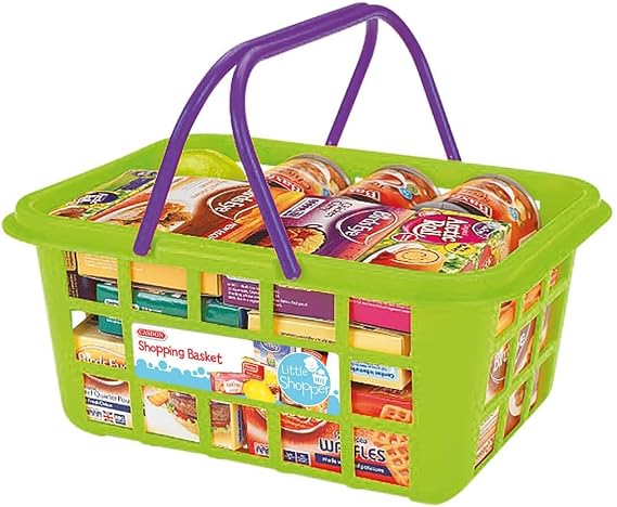 Casdon Shopping Basket | Colourful Toy Shopping Basket for Children Aged 2+ |  with Miniature Versions of Popular Branded Foods!