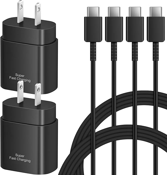 Type C Charger Fast Charging for Samsung - 25W USB C Charger Block, Android Phone Wall Charging with 6Ft Type C to C Cable for Galaxy S25 Ultra/S25/S25+/S24 Ultra/S24/S24+/S23/S22/Note 20 (Black)