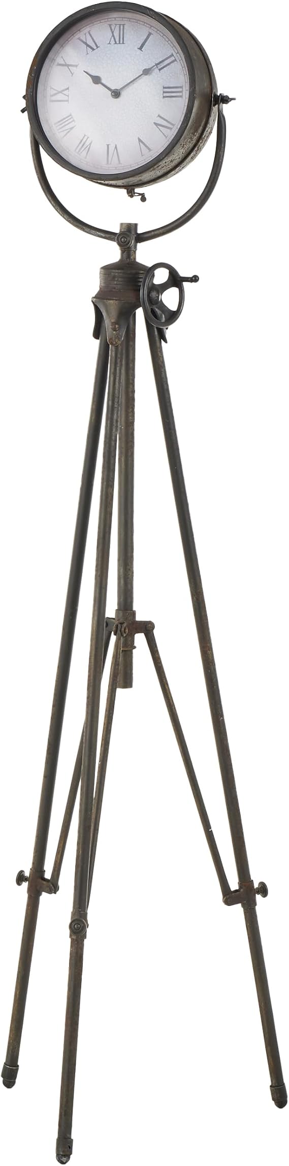 Deco 79 Metal Decorative Clock Tall Tripod Mantel Clock, Tabletop Clock 17" x 17" x 57", Black
