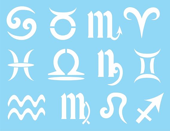Stencils by Joanie Zodiac Horoscope 2" Astrology Symbols Aries Libra Cancer Crab Virgo Pisces DIY Art Craft Signs Reusable 7 mil Mylar Joanie