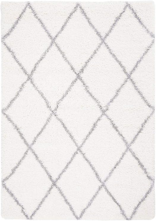 SAFAVIEH Fontana Shag Collection Accent Rug - 2'3" x 4', Cream & Grey, Trellis Design, Non-Shedding & Easy Care, 2-inch Thick Ideal for High Traffic Areas in Entryway, Living Room, Bedroom (FNT815A)