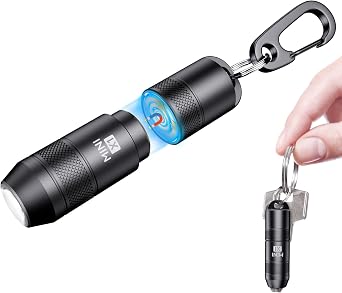 Mini Keychain Flashlight Instant On Pull to Light, 100 Lumens Tiny EDC Flash Light, USB-C Rechargeable Micro LED Torch, Waterproof IPX6, for Everyday Carry, Emergency & Outdoor Use Black
