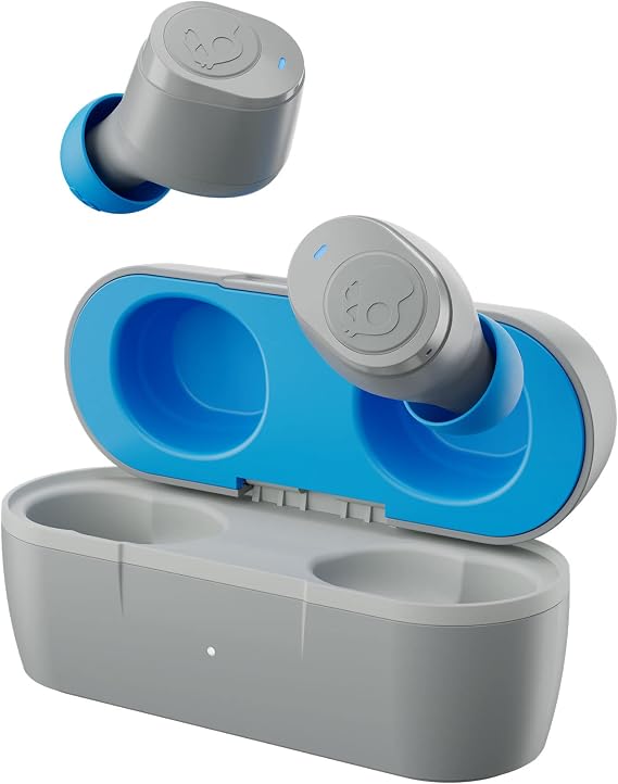 Skullcandy Jib True 2 Wireless In-Ear Bluetooth Earbuds - Light Grey/Blue | Bluetooth Headphones, 33 Hours Battery with Charging Case, Noise Isolating Fit, Sweat and Water Resistant, Microphone