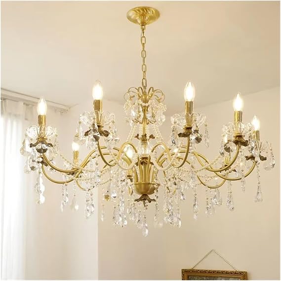 Retro Crystal Pearl Chandeliers Luxurious Brass Villa Living Dining Candle Pendant Lights Lighting Bedroom Lustre Lamps,Modern Lighting 1(White Light,10 Heads)