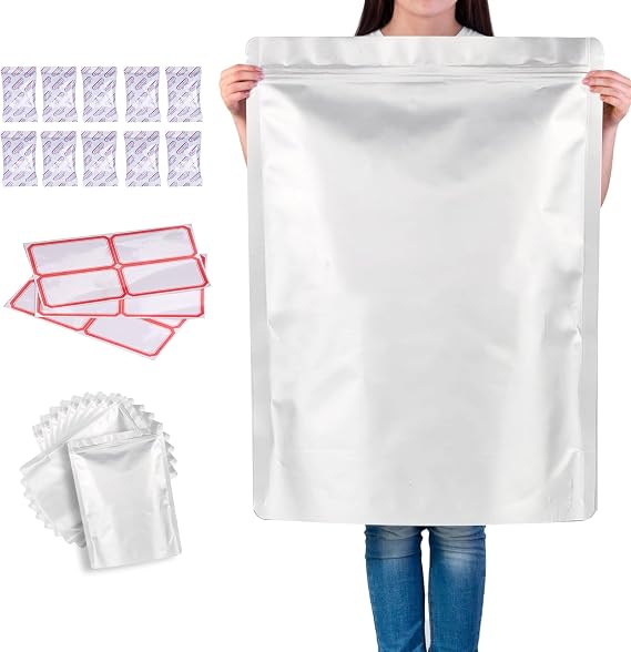 25 Pcs 5 Gallon Mylar Bags with Oxygen Absorbers - 10 Mil Thick
