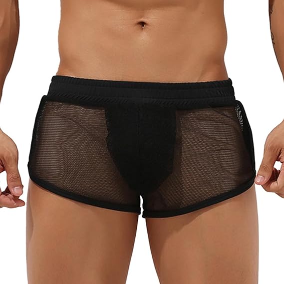 Mens Mesh Shorts Sexy Boxers Casual Boxer Shorts with Pouch
