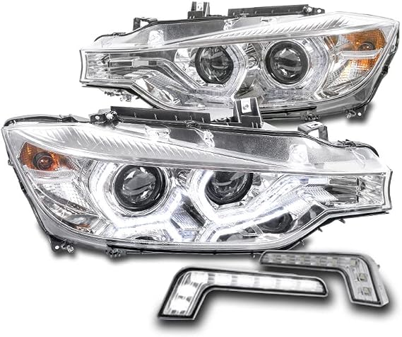 LED Chrome Projector Headlights Lamps with 6.25" White LED DRL Compatible with 2012-2015 BMW 3-Series F30 Sedan 4Dr