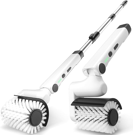 Roller-Type Electric Cleaning Brush - 2025 New Cordless Shower Scrubber with 200min Runtimes, 2-Speeds & 56" Extendable Handle, 4 Brush Heads, Shower Cleaner Brush, for Bathtub/Tile/Floor