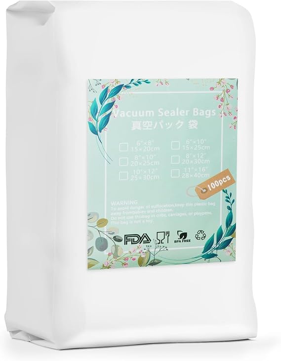 Vaccum Sealer Bag with BPA Free, 8"10" 100 Pack for Pre-Cut Vacuum Sealer for Food Bags, Commercial Grade Vacuum Food Storage Bags for Sous Vide Freezer Vac Storage Meal Prep