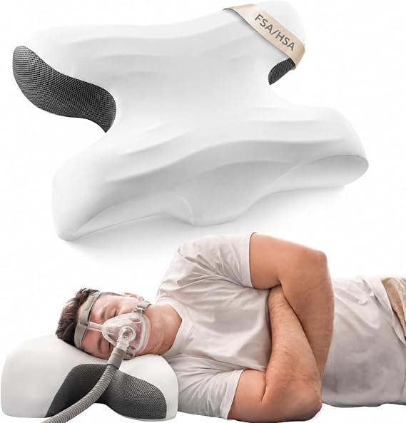 CPAP Pillow for Larger-Framed Men, Ergonomic Memory Foam Bed Pillow to Reduce Air Leaks, Facial Pressure, Height Adjustable for Side Back Stomach Sleepers, 23.6"x15.74"x5.11"/5.9"