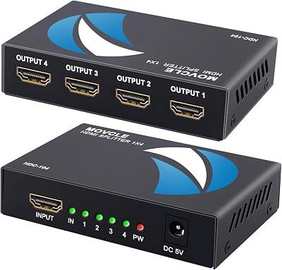 HDMI Splitter 1 in 4 out Full Ultra HD 1080P 4K2K 1X4 Port Box Hub with US Adapter v1.4 Powered Certified for 3D Support