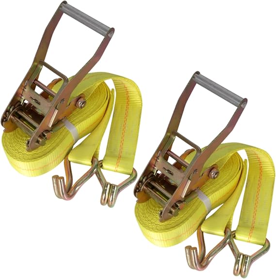 2PACK Ratchet Straps Heavy Duty, 8000 LBS Break Strength Ratchet Strap Tie Down, 2 x 27ft Black Tie-Down Ratcheting Cargo Truck Straps with Durable Double J Hook for for Truck (Yellow, 2IN X 27FT)