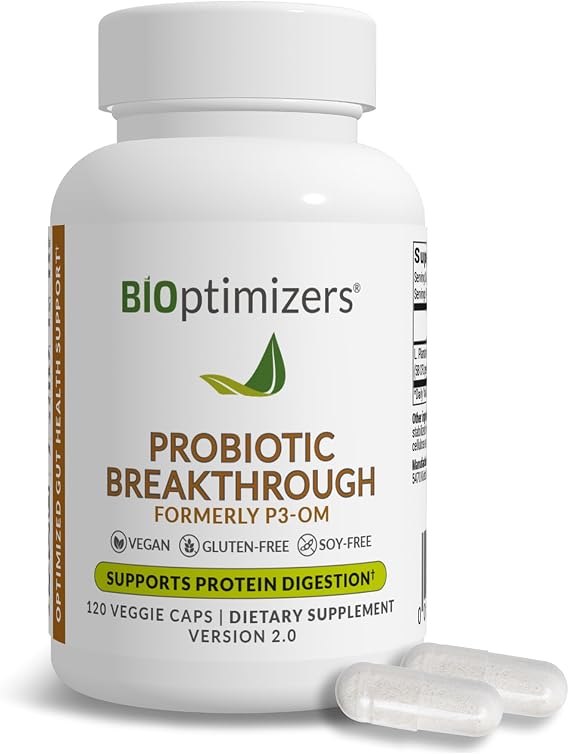 BIOptimizers Probiotic Breakthrough Lactobacillus Plantarum OM Probiotics & Prebiotics Health Supplement for Gut, Digestive & Immune Support Probiotics for Women Men Elderly 120 Vegan Capsules