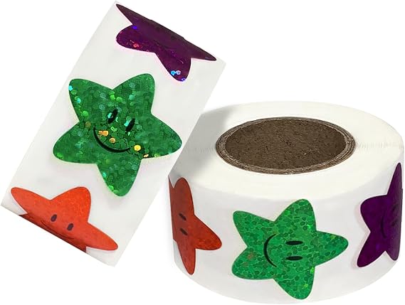 500 Pcs Star Smiley Stickers for Rewarding Student Behaviour, 8 Colour Glitter Star Stickers for Teachers, Student Behaviour Sheets, Handbooks, Greeting Card Decorations (2 Pack)