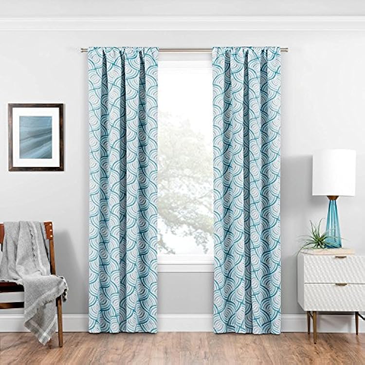 ECLIPSE Benchley Mid Century Modern Blackout Thermal Rod Pocket Window Curtains for Bedroom or Living Room 1 Panel, 37 in x 63 in, Teal