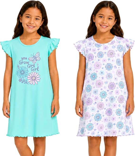 Rene Rofe Girls Nightgowns 2 Pack Soft Breathable Graphic Sleepwear