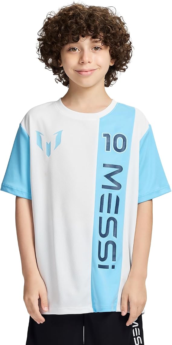 Messi Boys' Lifestyle Short Sleeve Top, Loose-fit Shirt with Logo, Comfortable, All-Day Wear